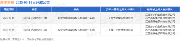 致富配资 苏宁易购作为被告/被上诉人的2起涉及股东损害公司债权人利益责任纠纷的诉讼将于2025年6月18日开庭